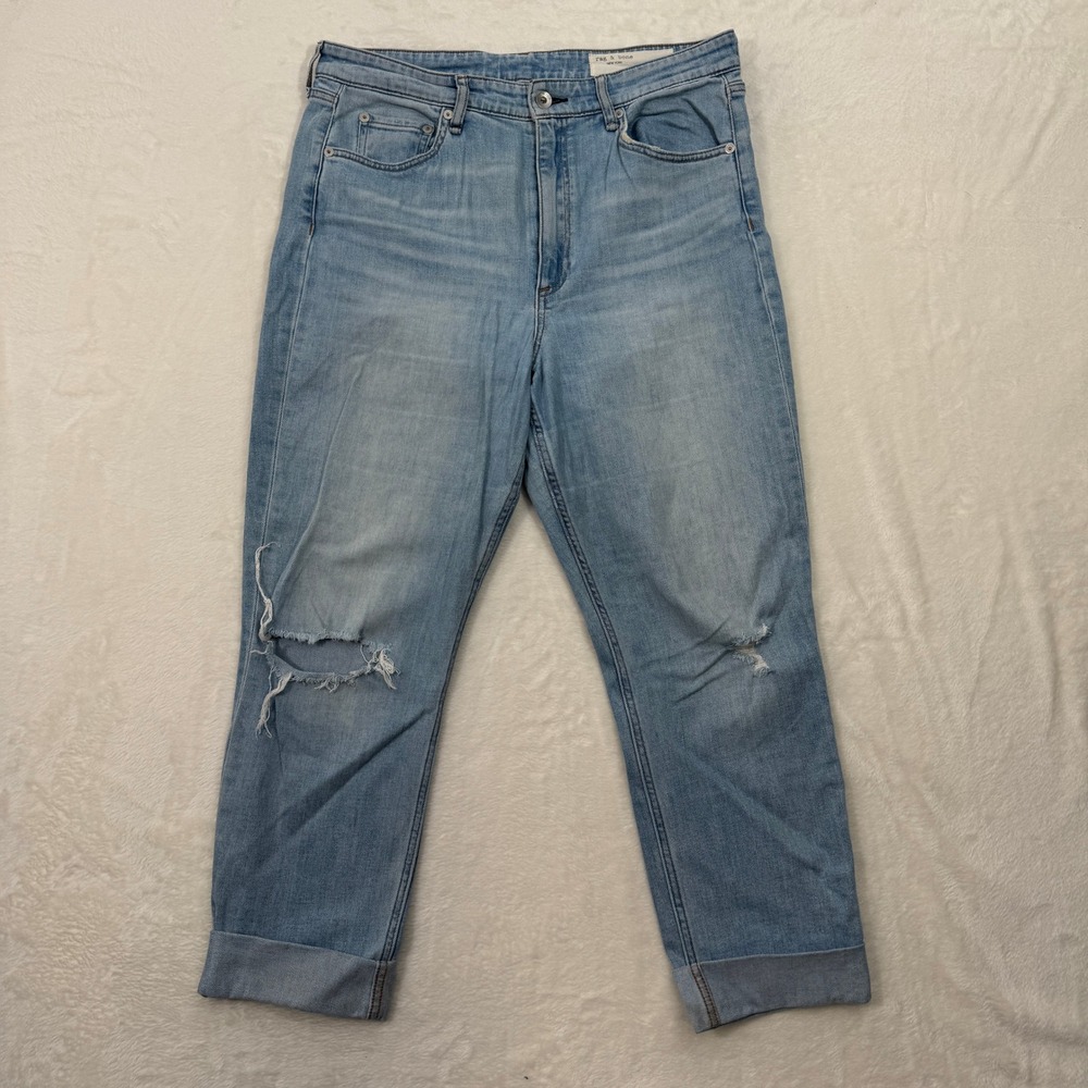 Rag & Bone Jeans Womens 31 Sandy Point Light Blue Straight Distressed High‎ Rise